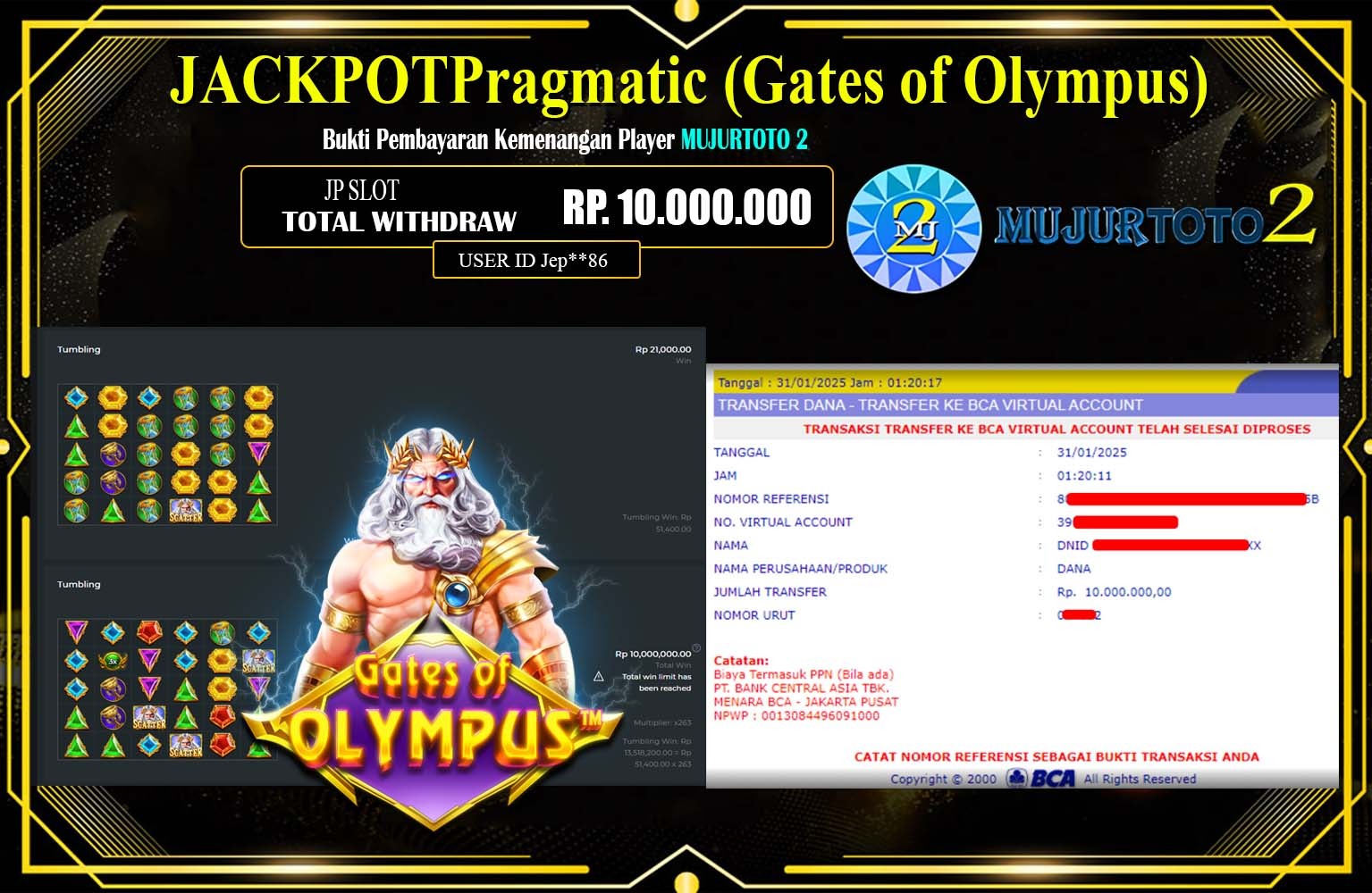 MUJURTOTO2 JACKPOT GATES OF OLYMPUS Rp.10.000.000,- LUNAS