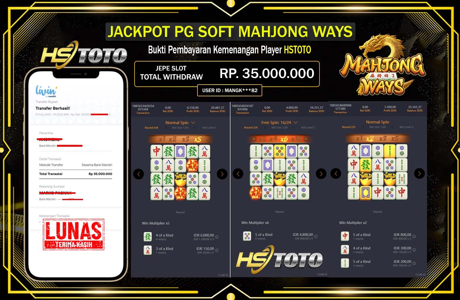 HSTOTO JACKPOT MAHJONG WAYS Rp.35.000.000,- LUNAS