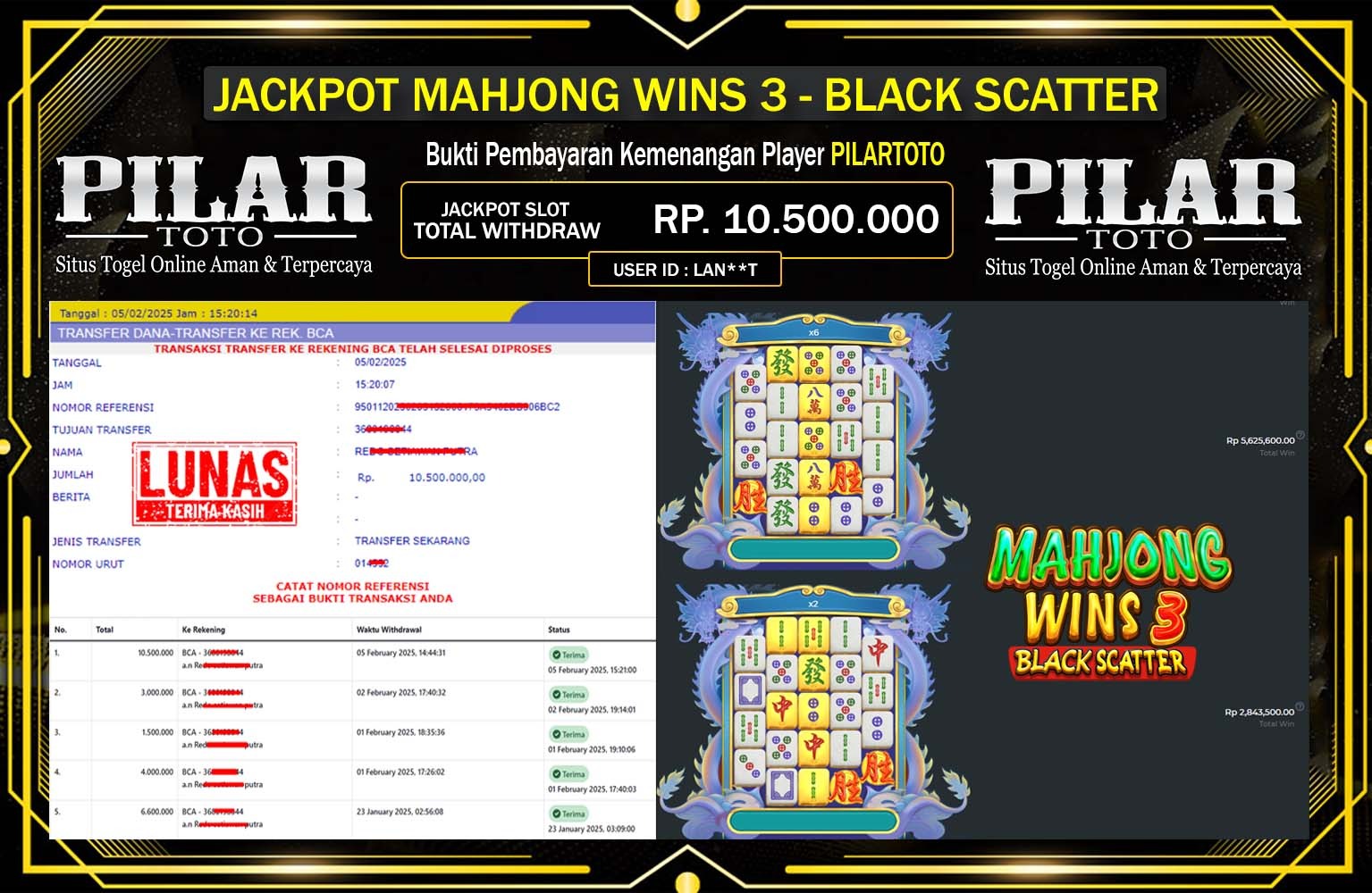 PILARTOTO JACKPOT MAHJONG WINS 3 BLACK SCATTER  Rp.10.500.000,- LUNAS