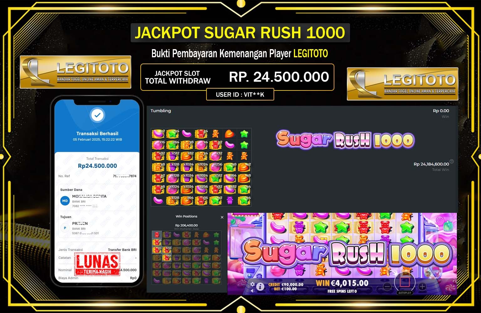 LEGITOTO JACKPOT SUGAR RUSH 1000 Rp.24.500.000,- LUNAS