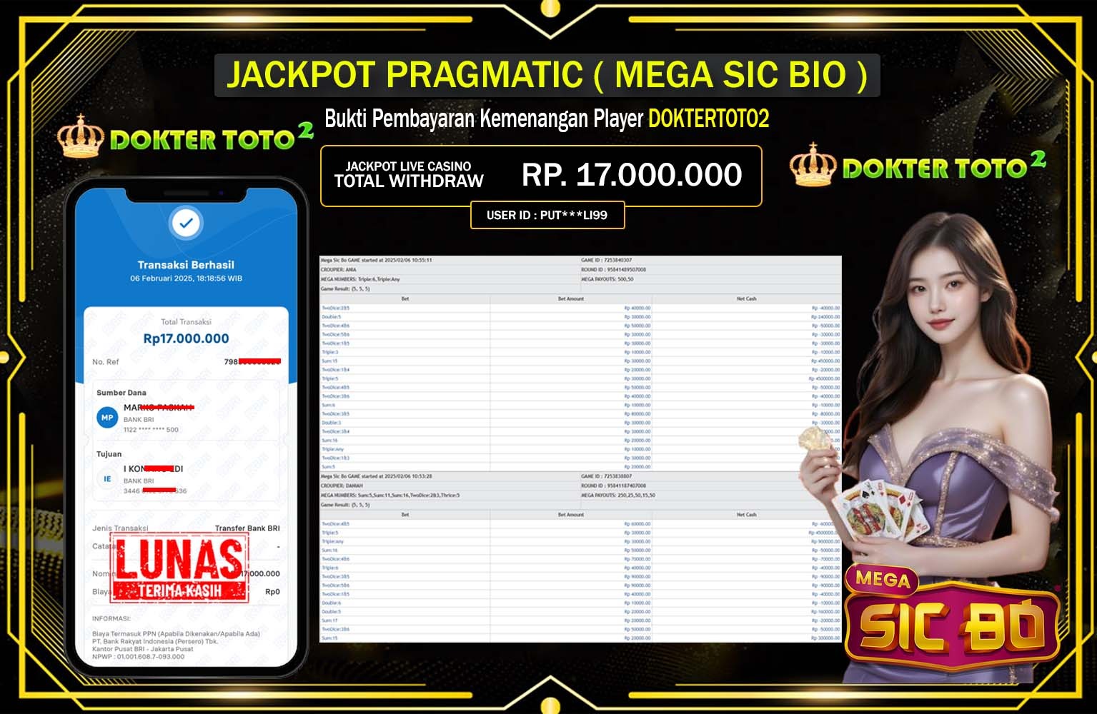 DOKTERTOTO2 JACKPOT MEGA SIC BIO Rp.17.000.000,- LUNAS