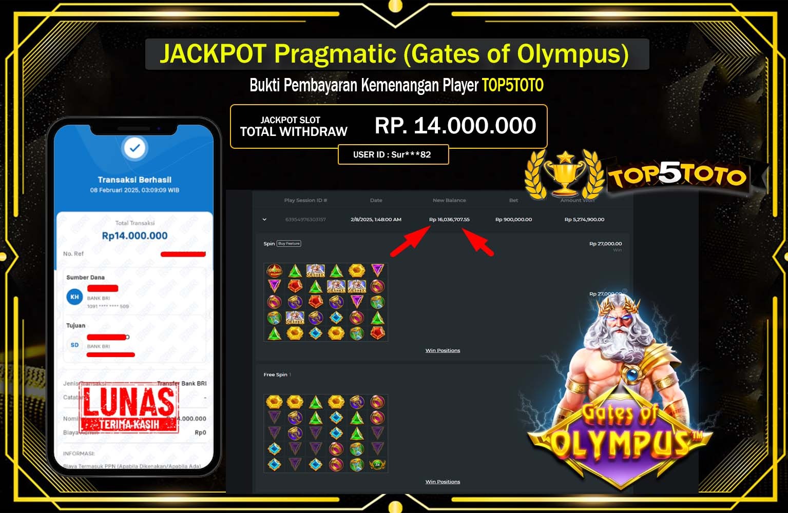 TOP5TOTO JACKPOT GATES OF OLYMPUS Rp.14.000.000,- LUNAS