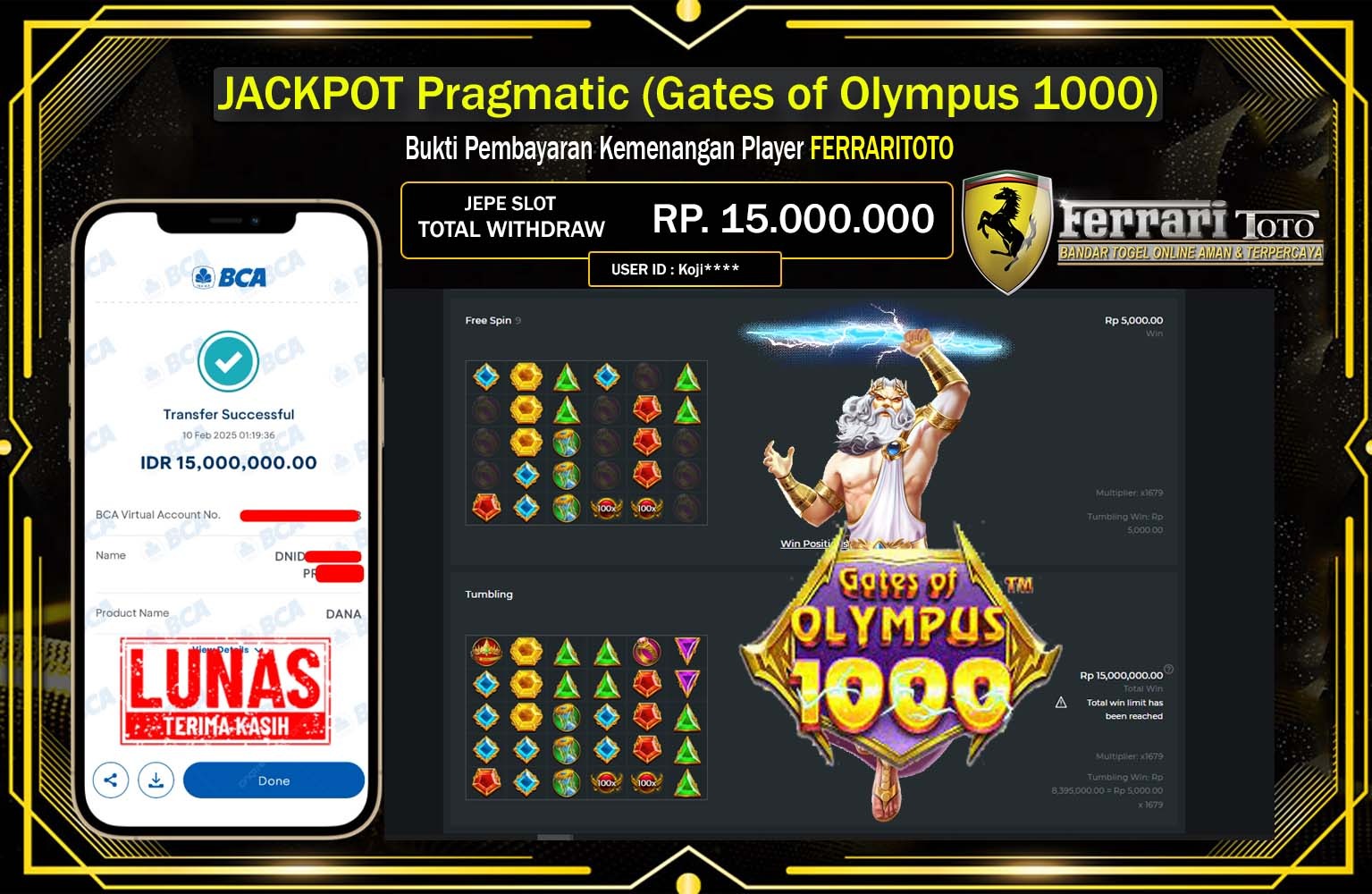 FERRARITOTO JACKPOT MAHJONG WAYS Rp.15.000.000,- LUNAS