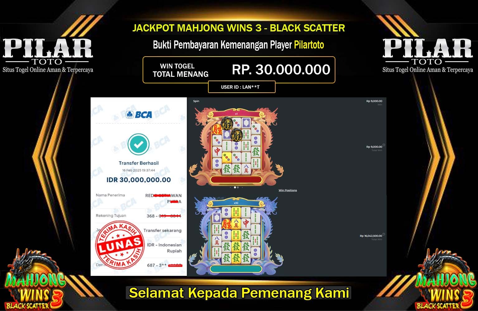 PILARTOTO JACKPOT MAHJONG WINS 3 BLACK SCATTER Rp.30.000.000,- LUNAS