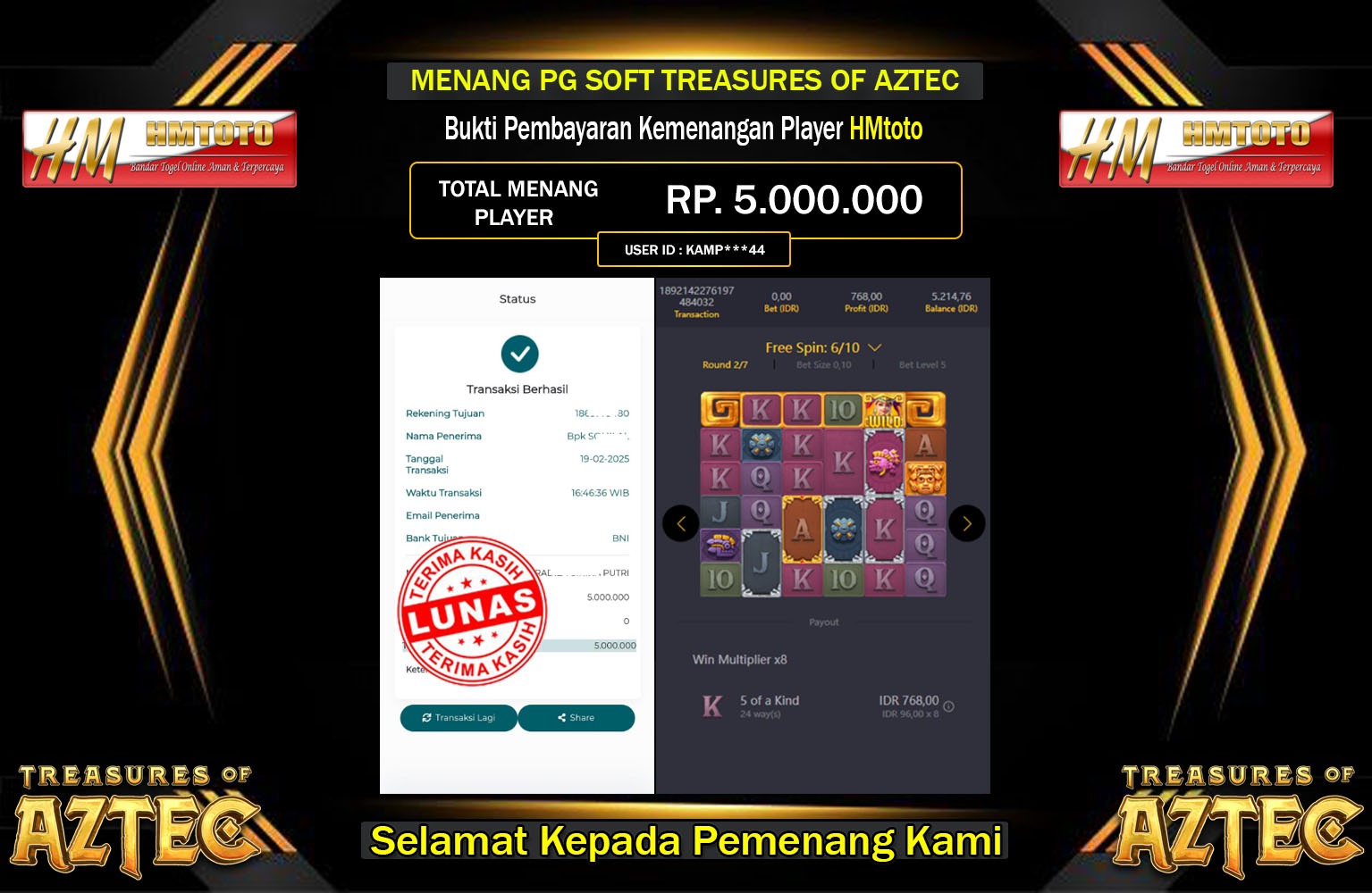 HMTOTO JACKPOT TREASURES OF AZTEC Rp.5.000.000,- LUNAS