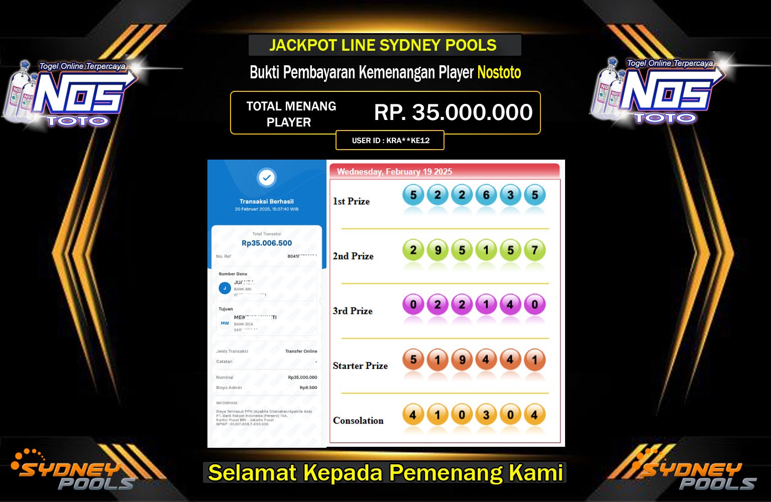 NOSTOTO JACKPOT SYDNEY POOLS Rp.35.000.000,- LUNAS