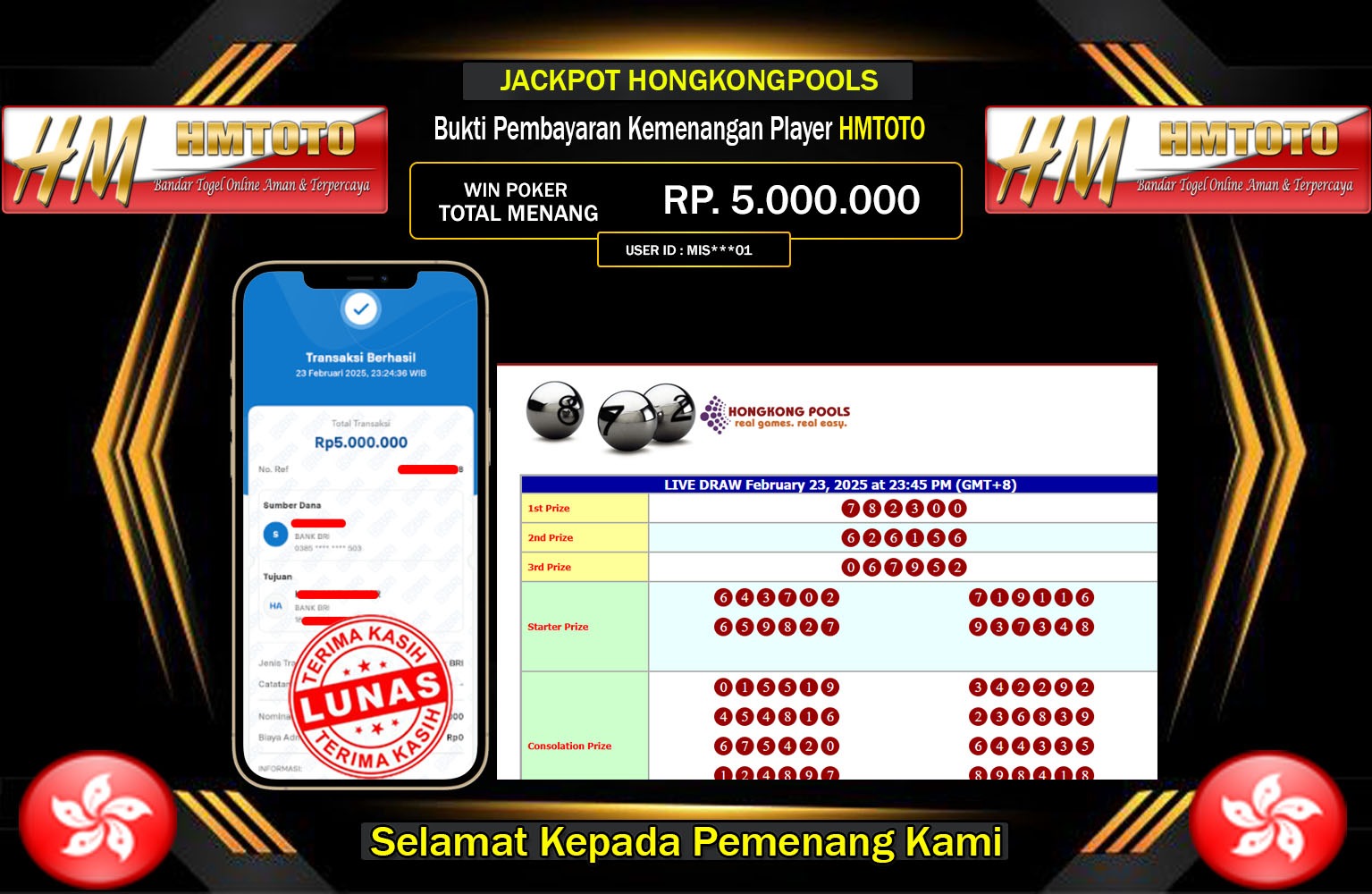 HMTOTO JACKPOT HONGKONGPOOLS Rp.5.000.000,- LUNAS