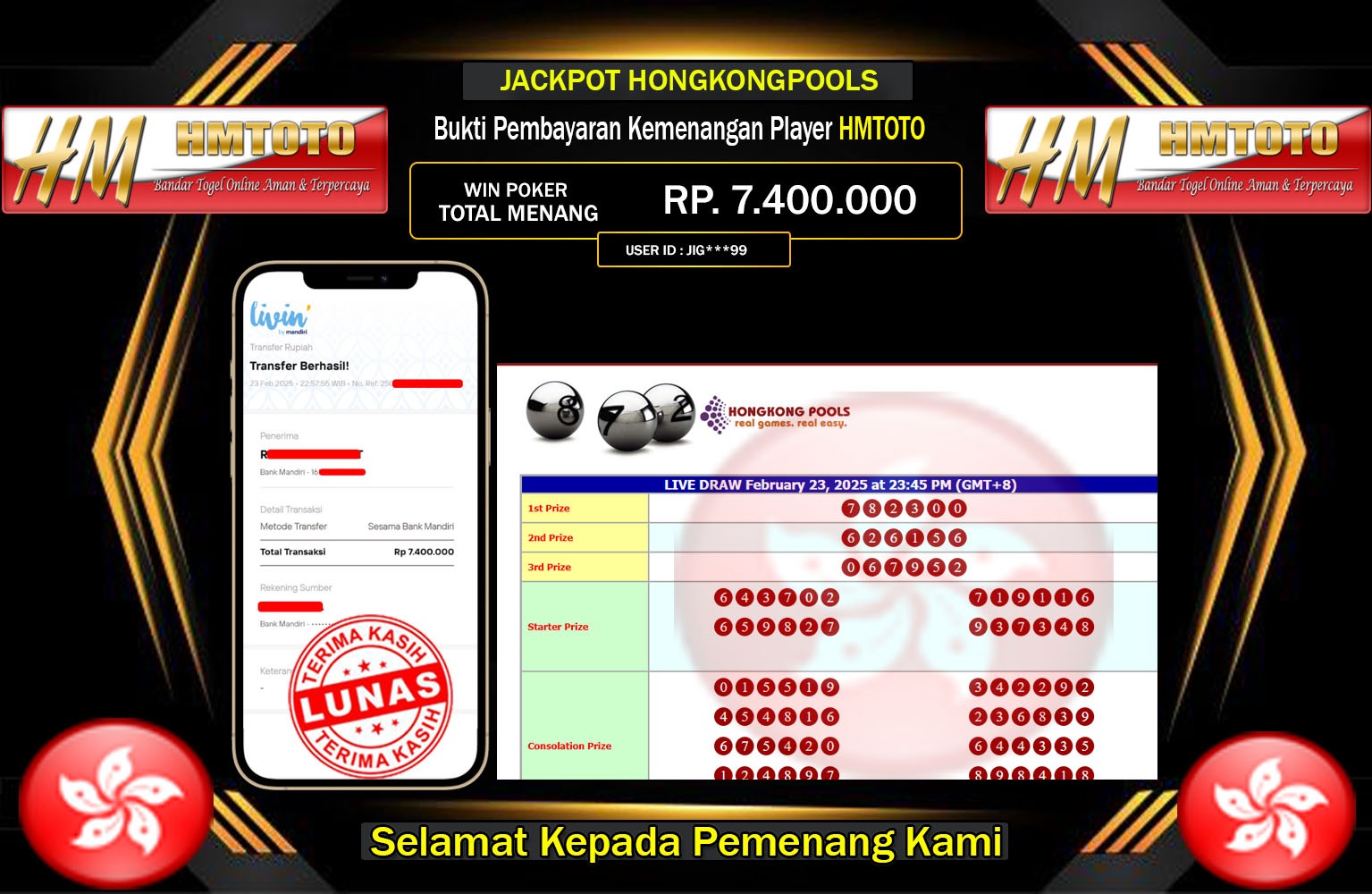 HMTOTO JACKPOT HONGKONGPOOLS Rp.7.400.000,- LUNAS