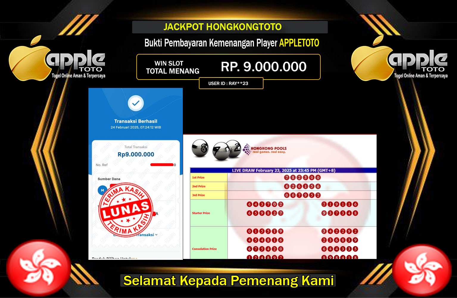 APPLETOTO JACKPOT HONGKONGPOOLS  Rp.13.000.000,- LUNAS