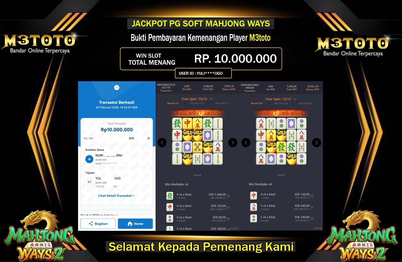 M3TOTO JACKPOT MAHJONG WAYS  Rp.10.000.000,- LUNAS