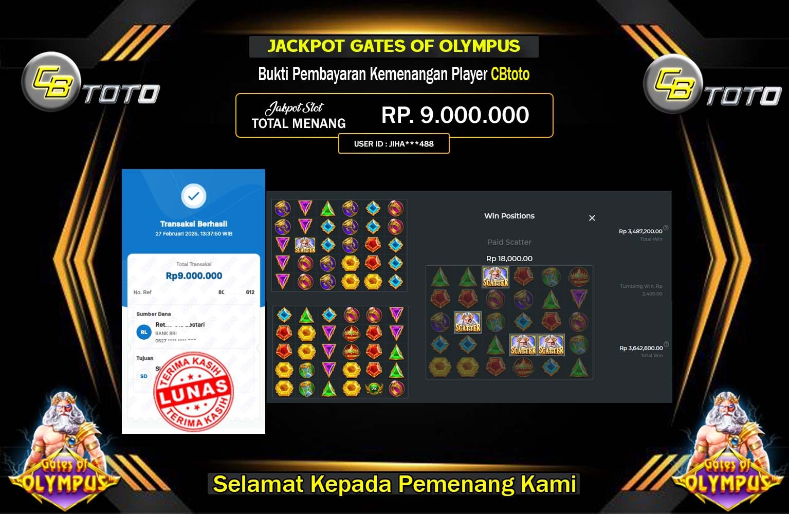 CBTOTO JACKPOT GATES OF OLYMPUS Rp.9.000.000,- LUNAS