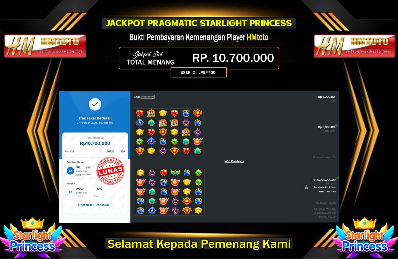 HMTOTO JACKPOT STARLIGHT PRINCESS Rp.10.700.000,- LUNAS