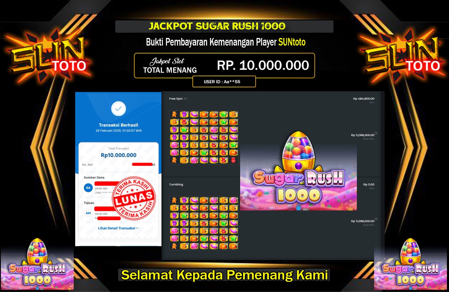 SUNTOTO JACKPOT Sugar Rush 1000  Rp.10.000.000,- LUNAS