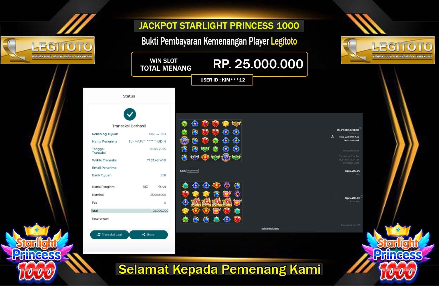 LEGITOTO JACKPOT STARLIGHT PRINCESS 1000 Rp.25.000.000,- LUNAS