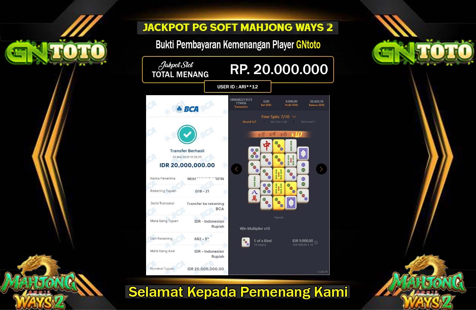 GNTOTO JACKPOT MAHJONG WAYS 2  Rp.20.000.000,- LUNAS