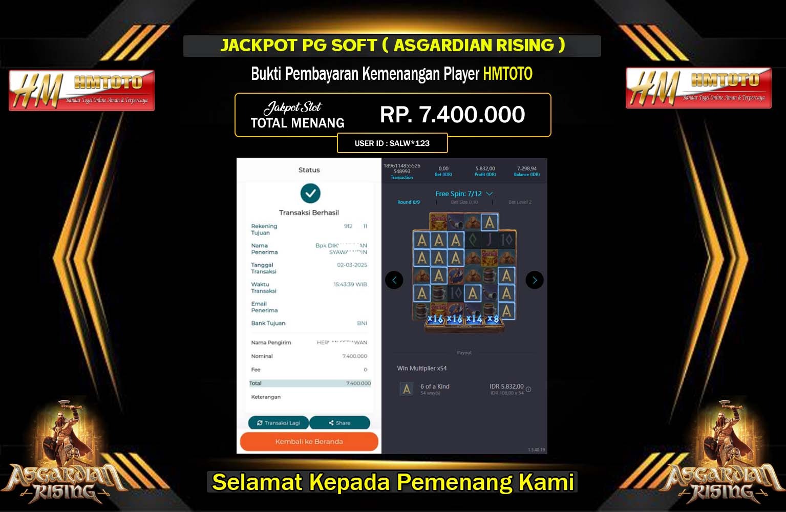 HMTOTO JACKPOT ASGARDIAN RISING  Rp.7.400.000,- LUNAS