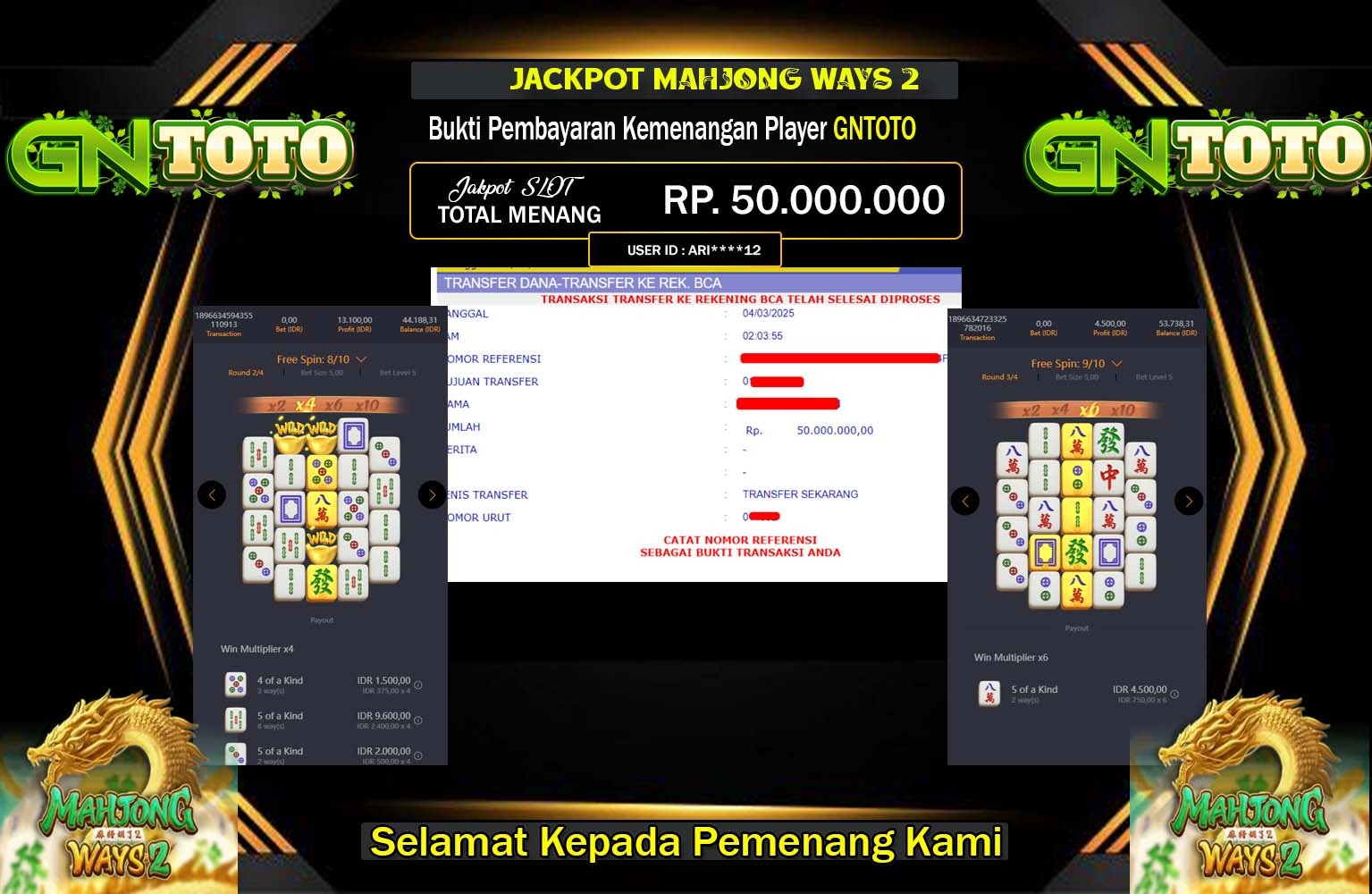 GNTOTO JACKPOT MAHJONG WAYS 2  Rp.50.000.000,- LUNAS