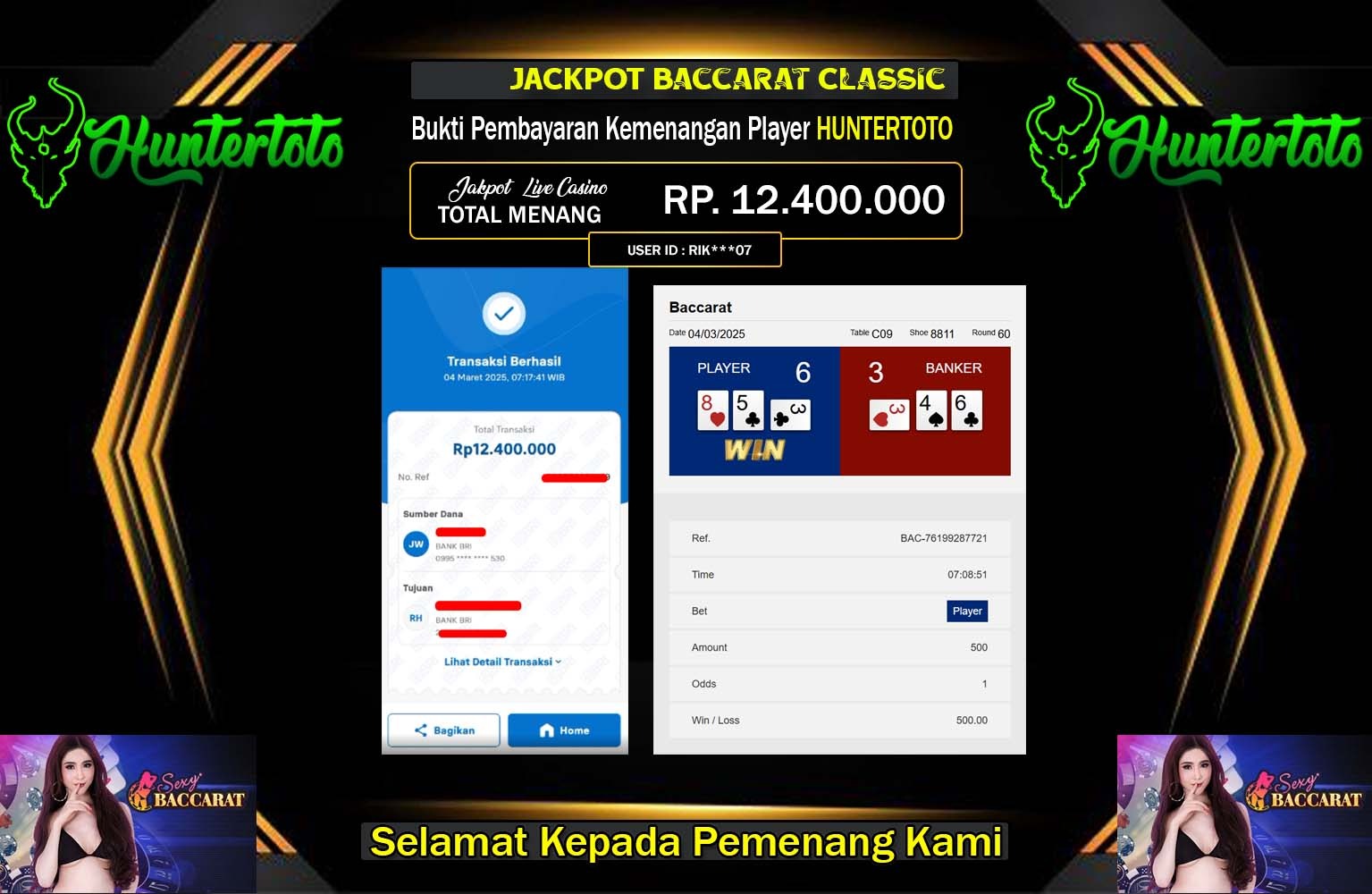 HUNTERTOTO JACKPOT BACCARAT CLASSIC  Rp.12.400.000,- LUNAS