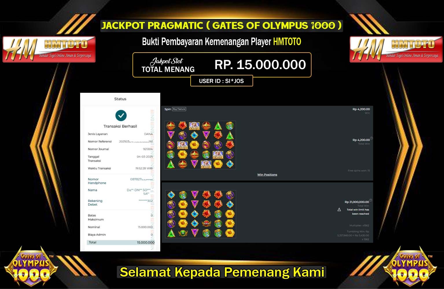 HMTOTO JACKPOT GATES OF OLYMPUS 1000  Rp.15.000.000,- LUNAS