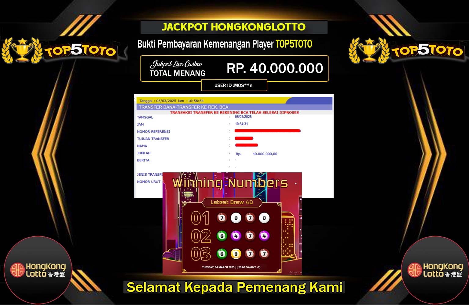 TOP5TOTO JACKPOT TOGEL HONGKONGLOTTO Rp.40.000.000,- LUNAS