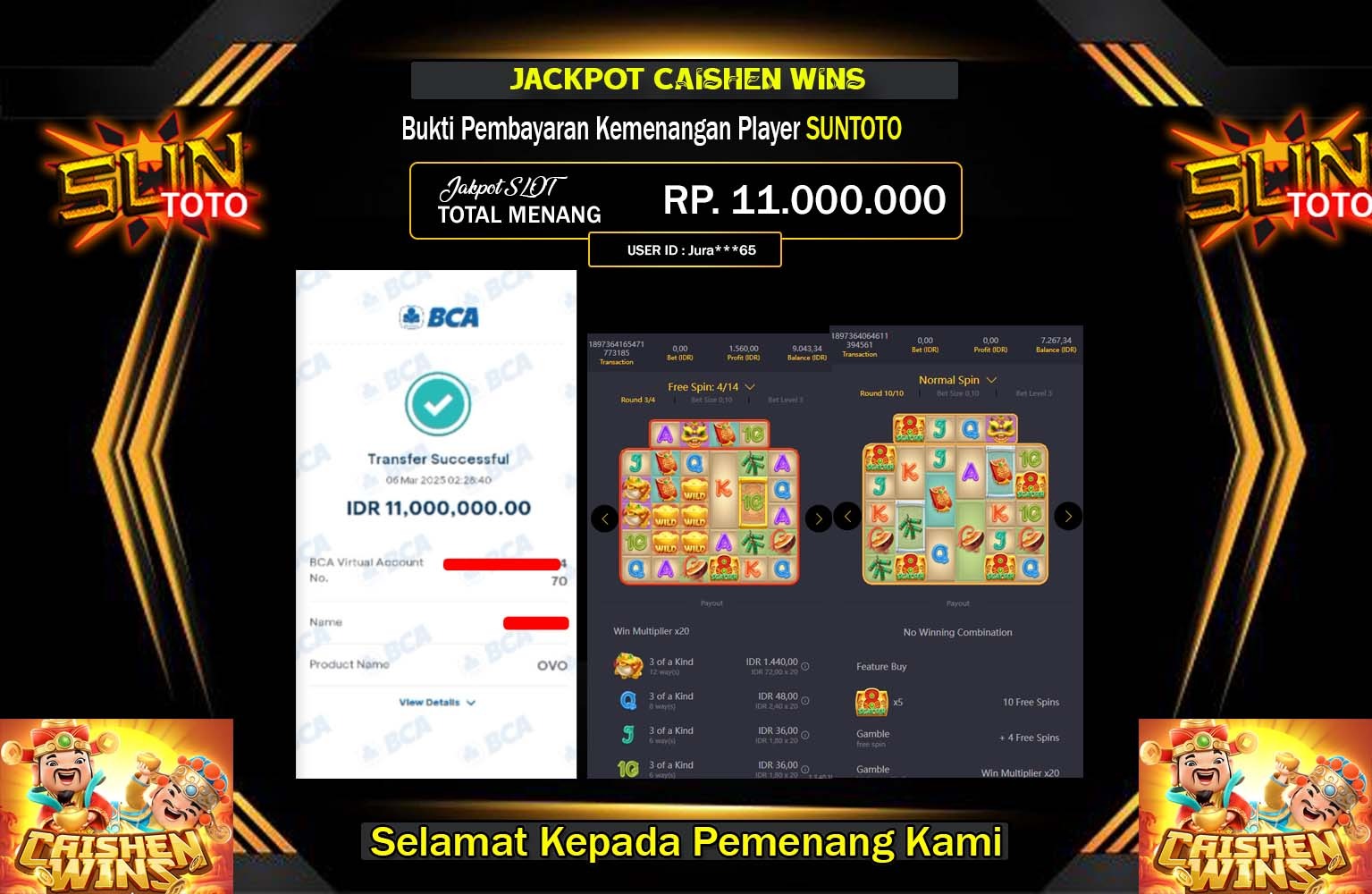 SUNTOTO JACKPOT Pg Soft (Caishen Wins) Rp.11.000.000,- LUNAS