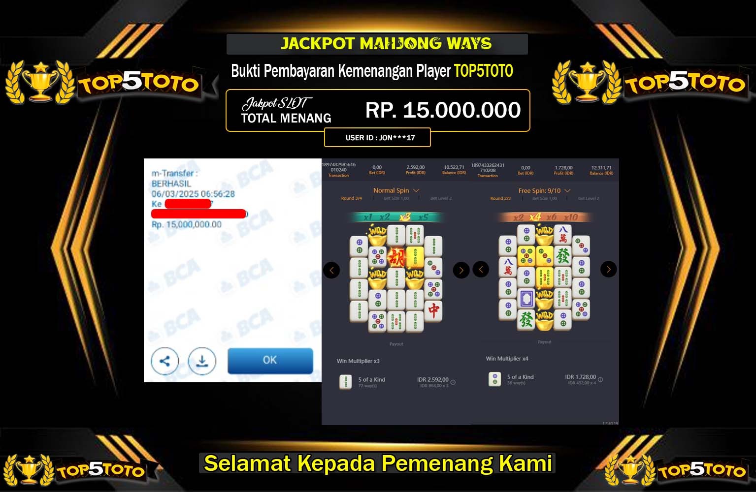 TOP5TOTO JACKPOT MAHJONG WAYS Rp.15.000.000,- LUNAS