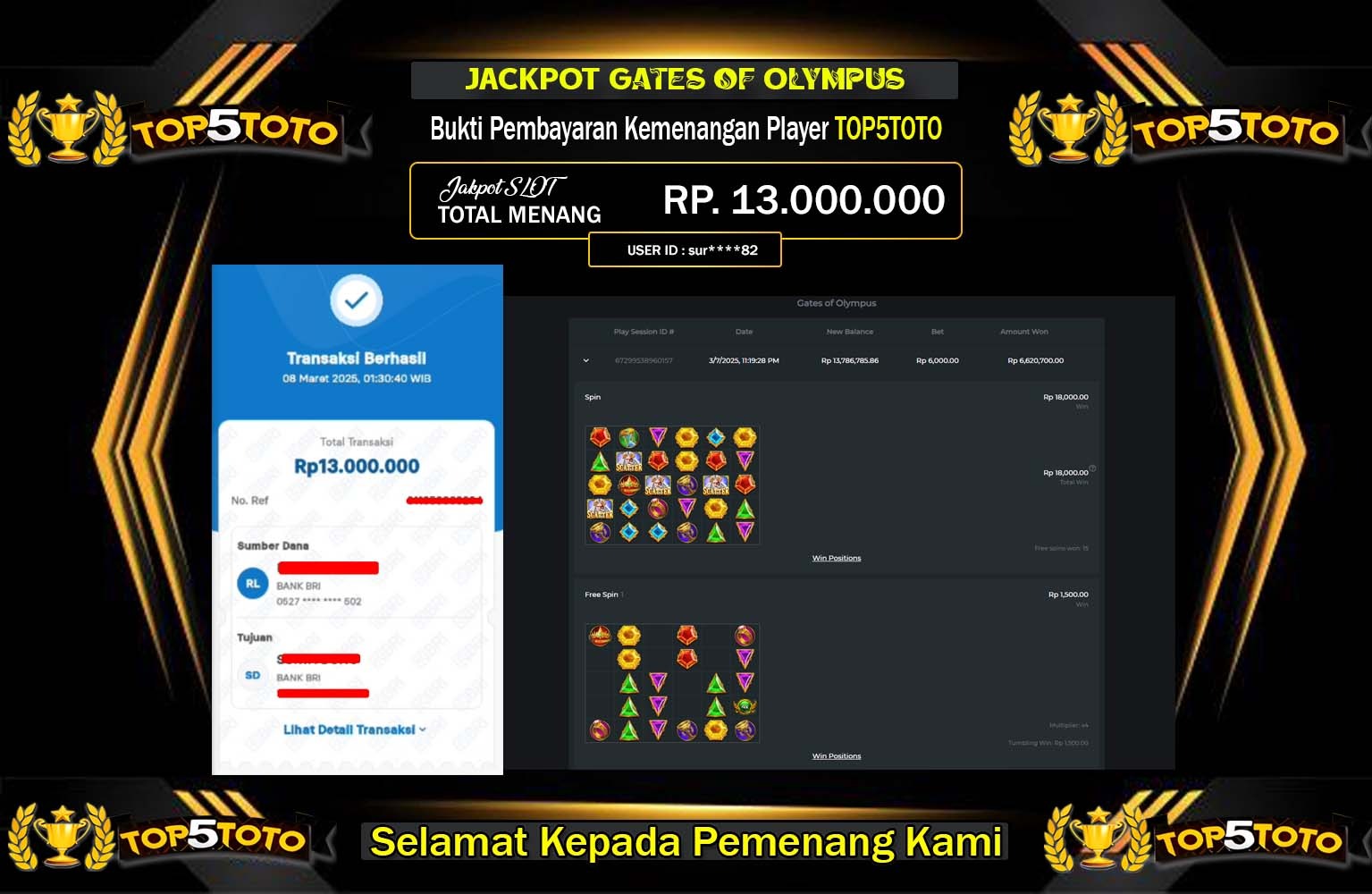 TOP5TOTO JACKPOT GATES OF OLYMPUS Rp.13.000.000,- LUNAS