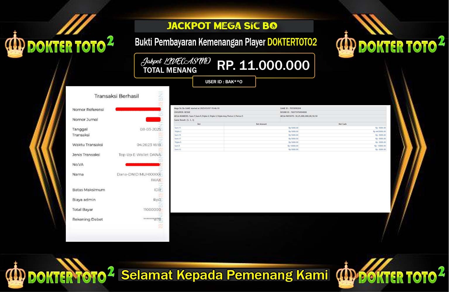 DOKTERTOTO2 JACKPOT MEGA SIC BO Rp.11.000.000,- LUNAS