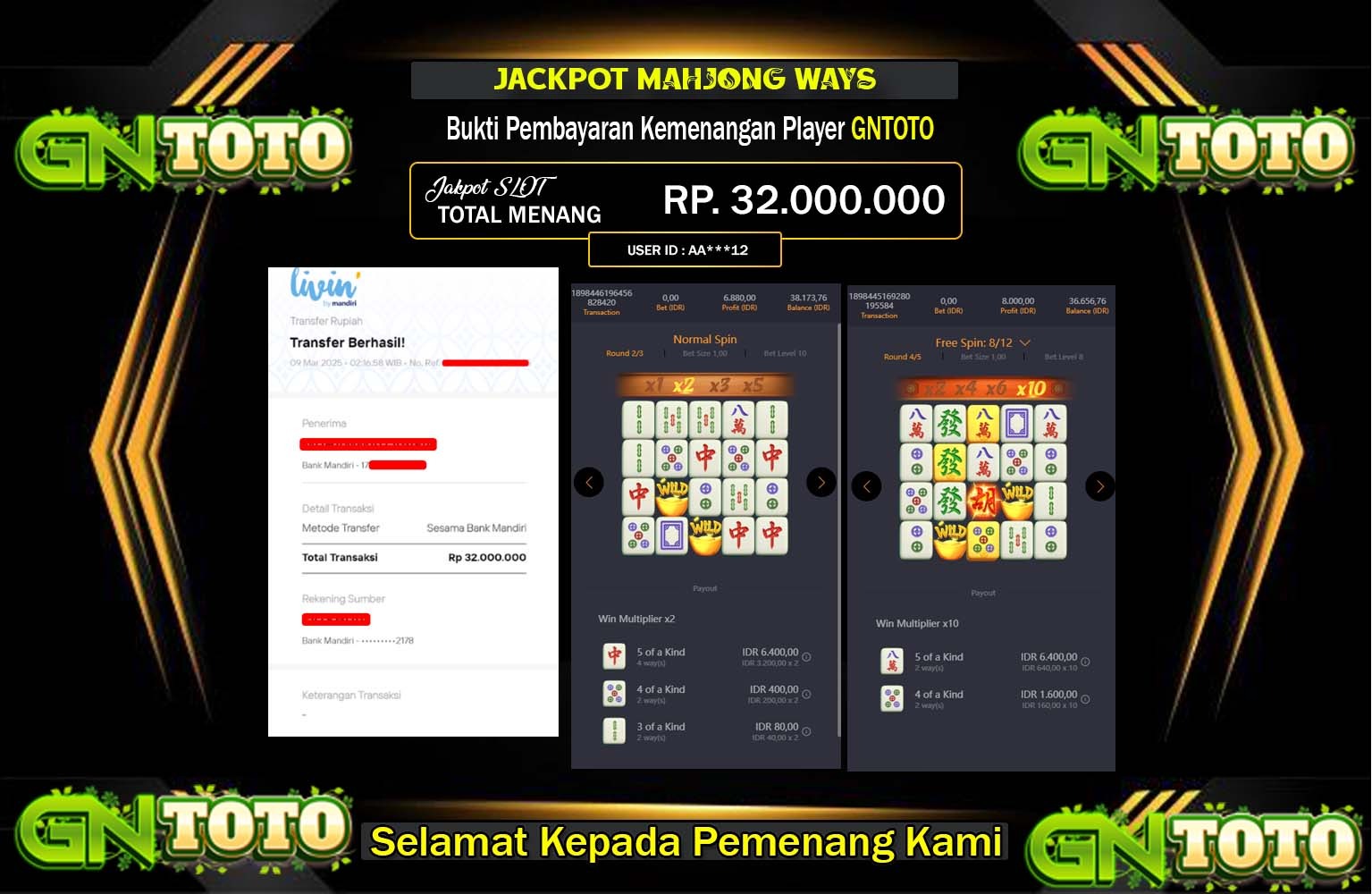 GNTOTO JACKPOT MAHJONG WAYS 2  Rp.32.000.000,- LUNAS