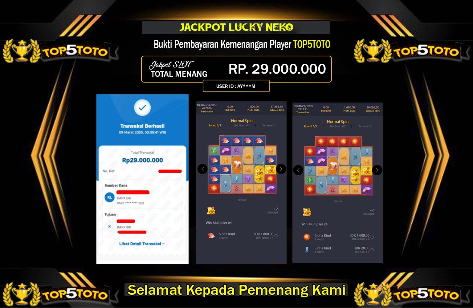 TOP5TOTO JACKPOT Lucky Neko Rp.29.000.000,- LUNAS