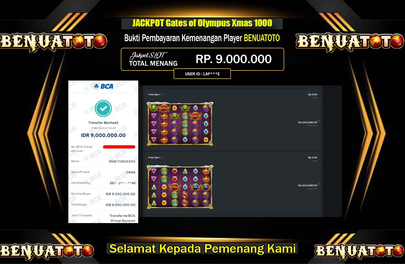 BENUATOTO JACKPOT GATES OF OLYMPUS XMAS 1000 Rp.9.000.000,- LUNAS