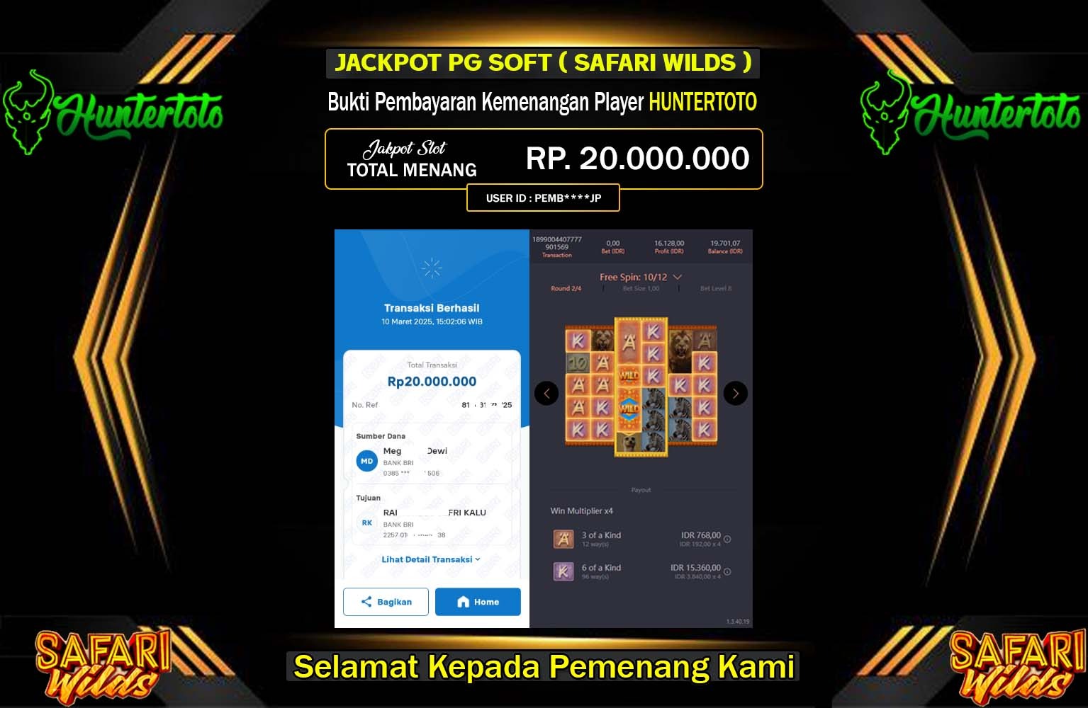 HUNTERTOTO JACKPOT SAFARI WILDS Rp.20.000.000,- LUNAS