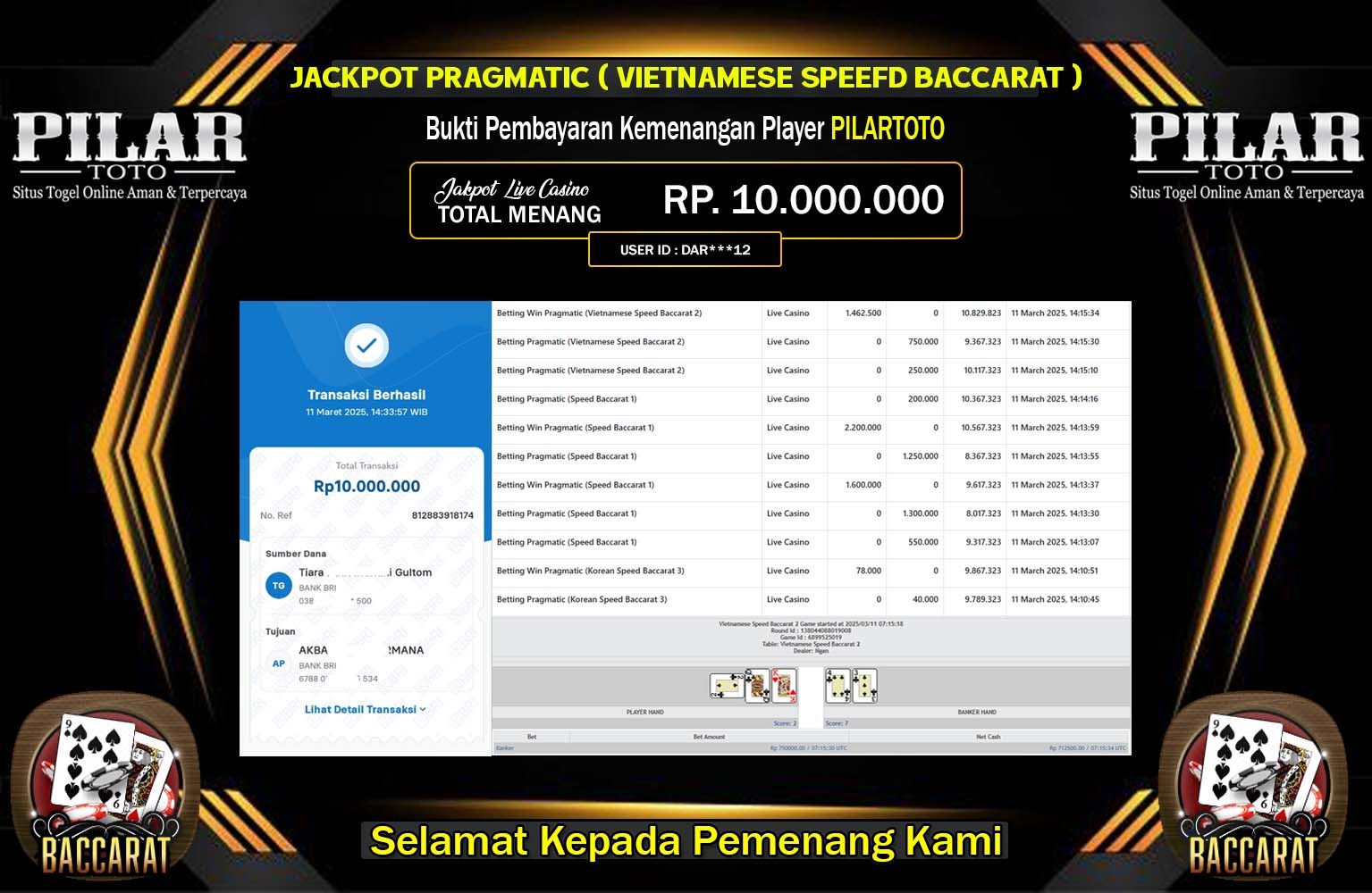 PILARTOTO JACKPOT VIETNAMESE SPEED BACCARAT Rp.10.000.000,- LUNAS