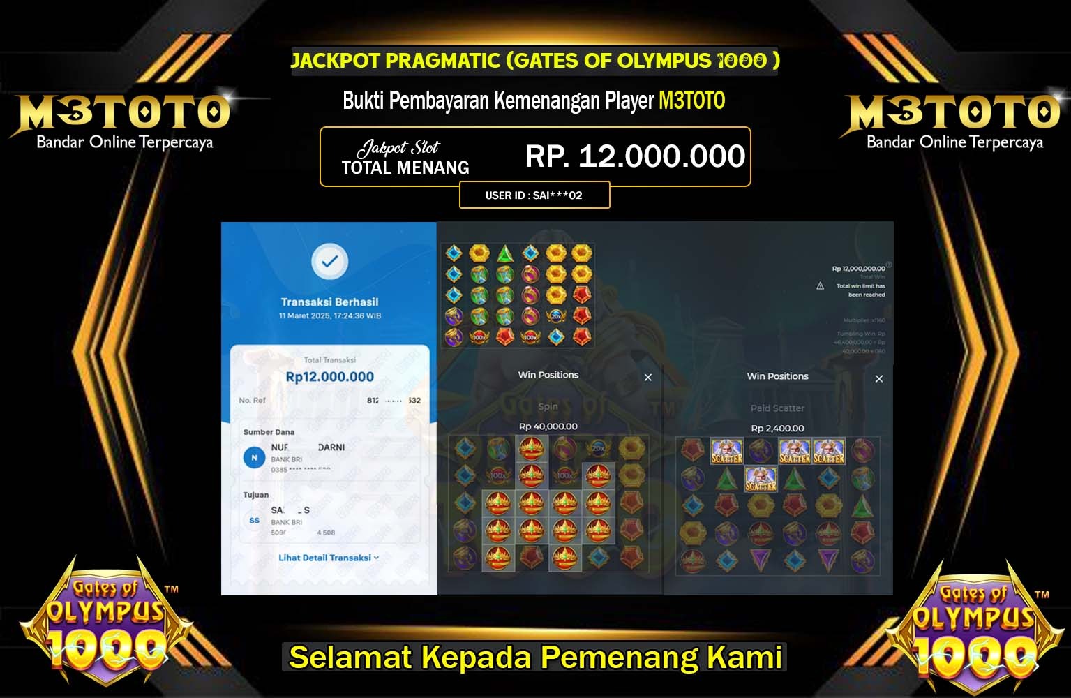 M3TOTO JACKPOT GATES OF OLYMPUS 1000 Rp.12.000.000,- LUNAS