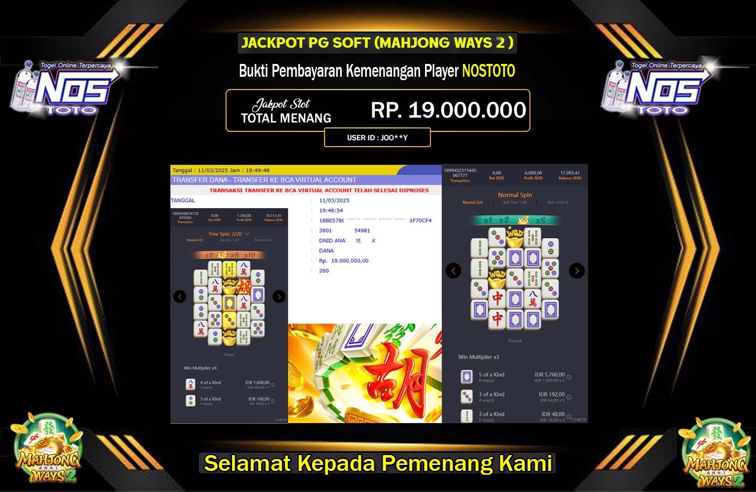 NOSTOTO JACKPOT MAHJONG WAYS 2 Rp.19.000.000,- LUNAS