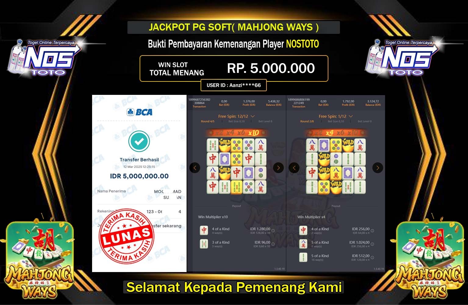 NOSTOTO JACKPOT MAHJONG WAYS Rp.5.000.000,- LUNAS