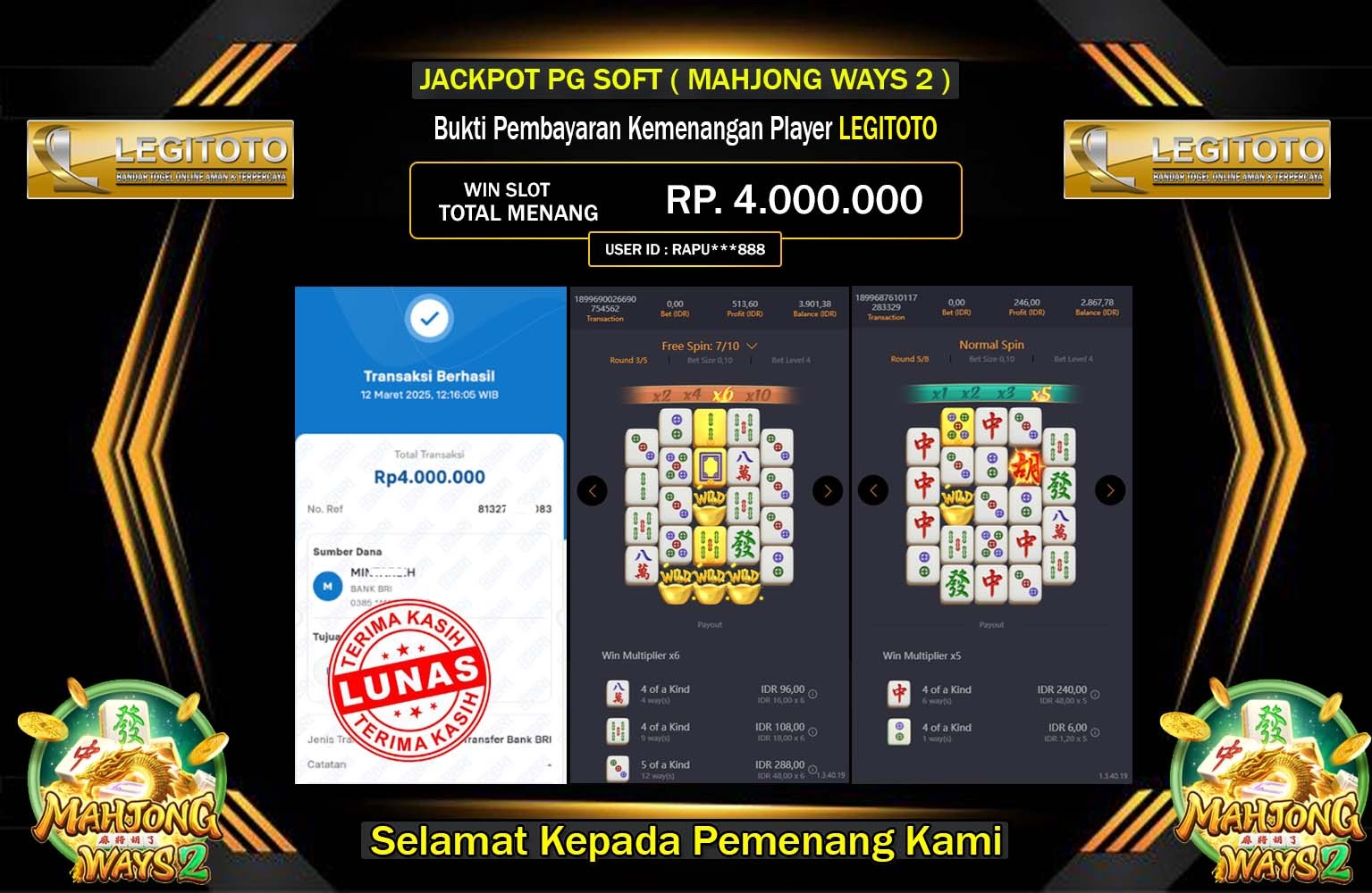 LEGITOTO JACKPOT MAHJONG WAYS 2 Rp.4.000.000,- LUNAS