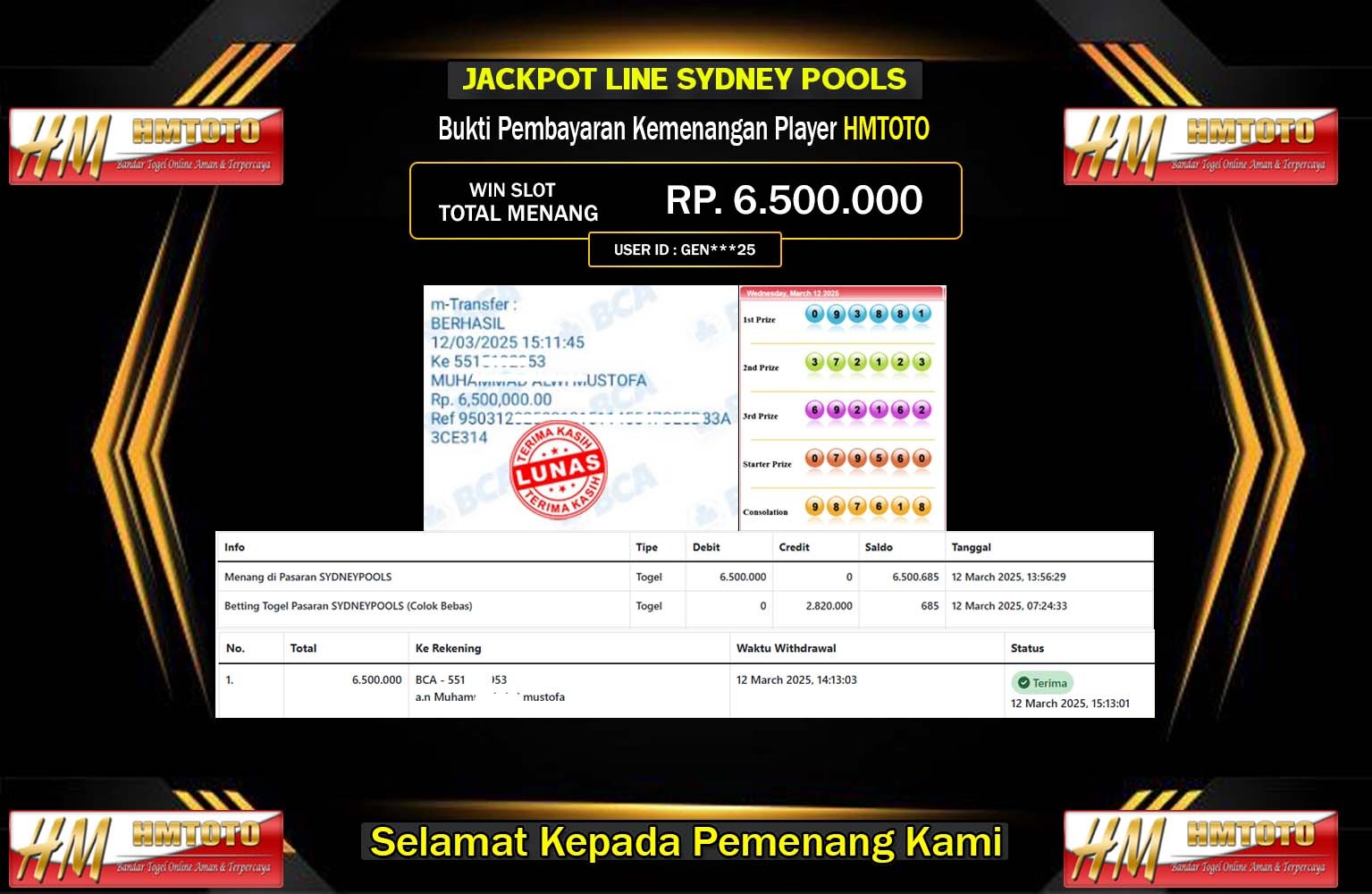 HMTOTO JACKPOT SYDNEY POOLS Rp.6.500.000,- LUNAS