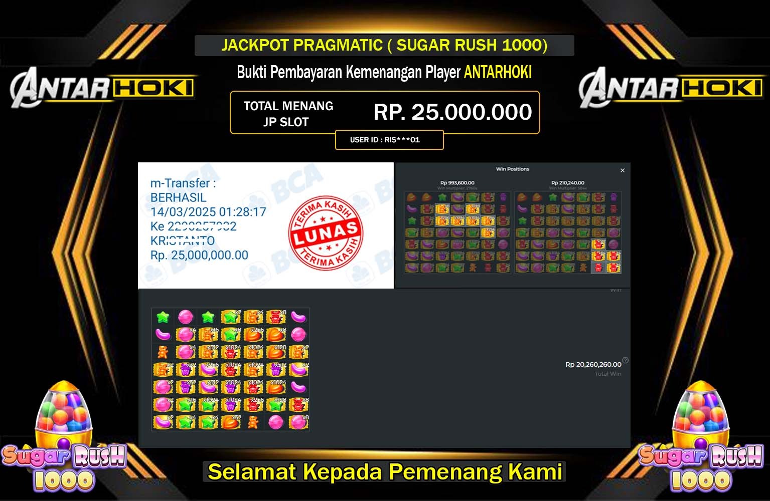 ANTARHOKI JACKPOT SUGAR RUSH 1000 Rp.25.000.000,- LUNAS