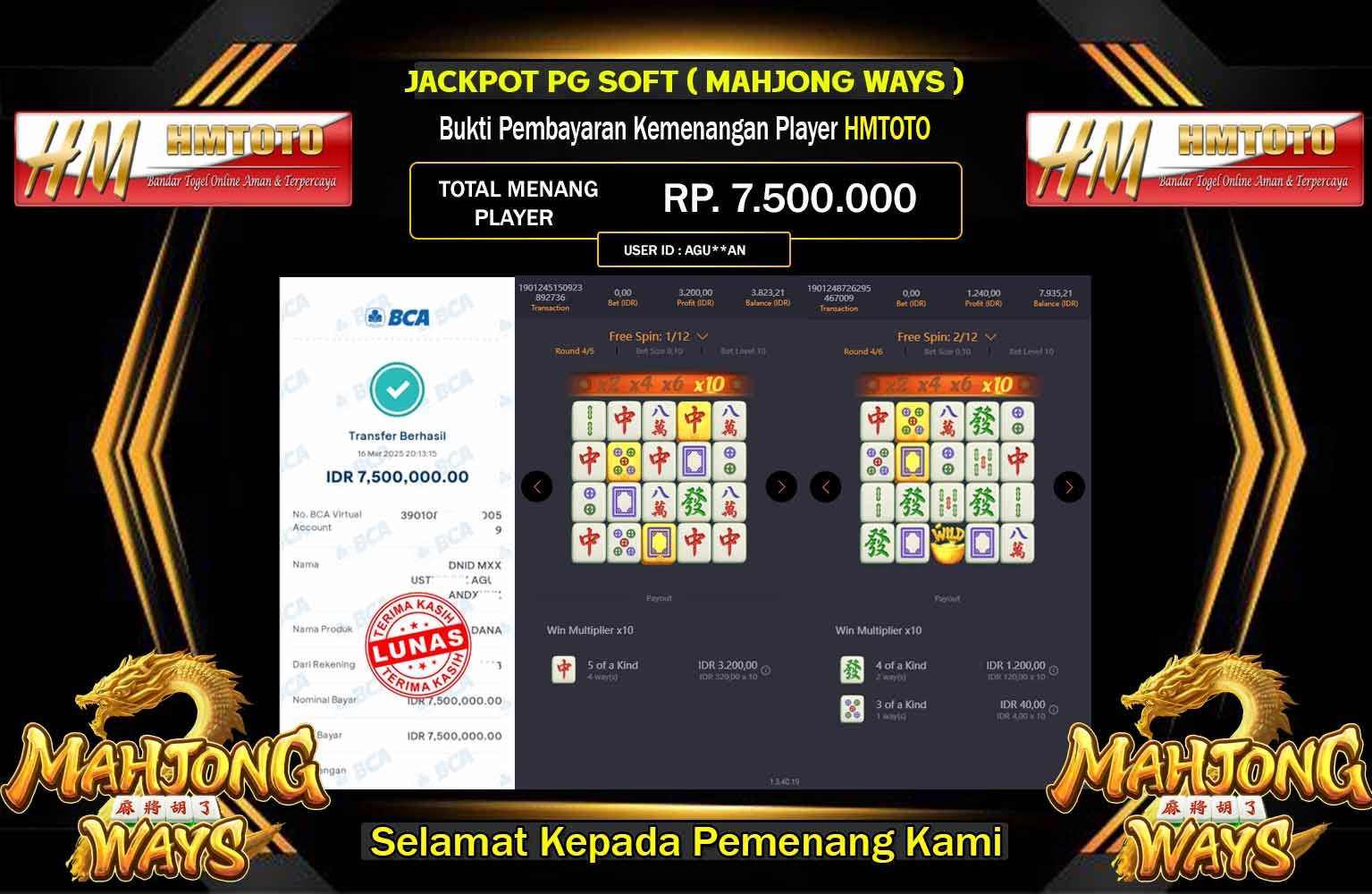 HMTOTO JACKPOT MAHJONG WAYS Rp.7.500.000,- LUNAS