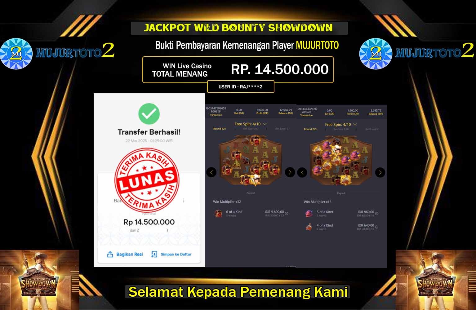 MUJURTOTO2 JACKPOT Pg Soft (Wild Bounty Showdown) Rp.14.500.000,- LUNAS