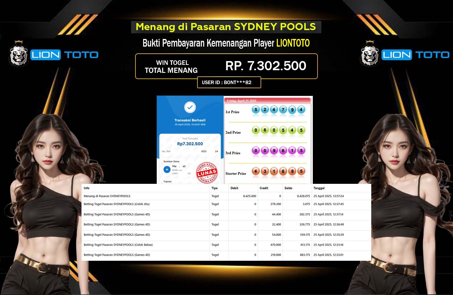 LIONTOTO JACKPOT PASARAN SYDNEY POOLS  Rp.7.302.500,- LUNAS