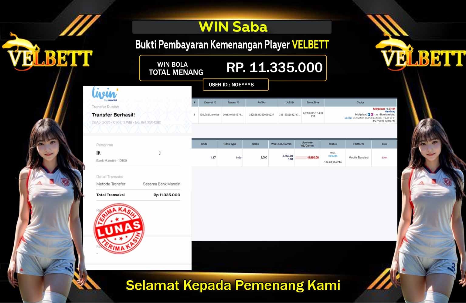 VELBETT JACKPOT SABA SPORT  Rp.11.335.000,- LUNAS
