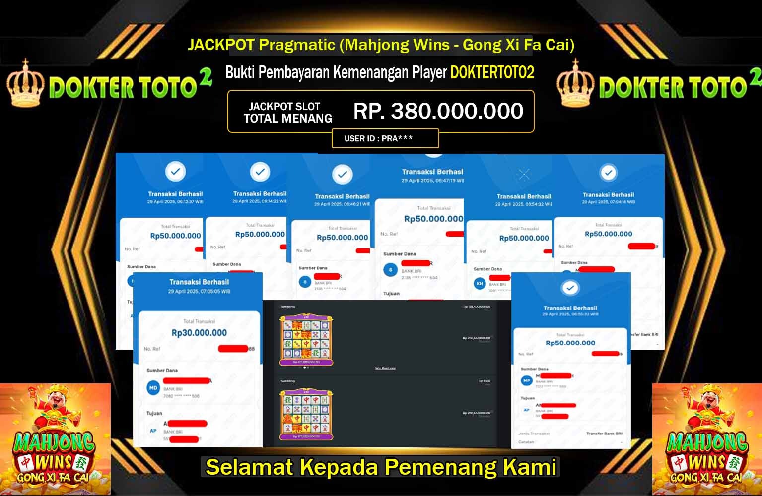DOKTERTOTO2 JACKPOT MAHJONG WINS 3 - GONG XI FA CAI Rp.380.000.000,- LUNAS