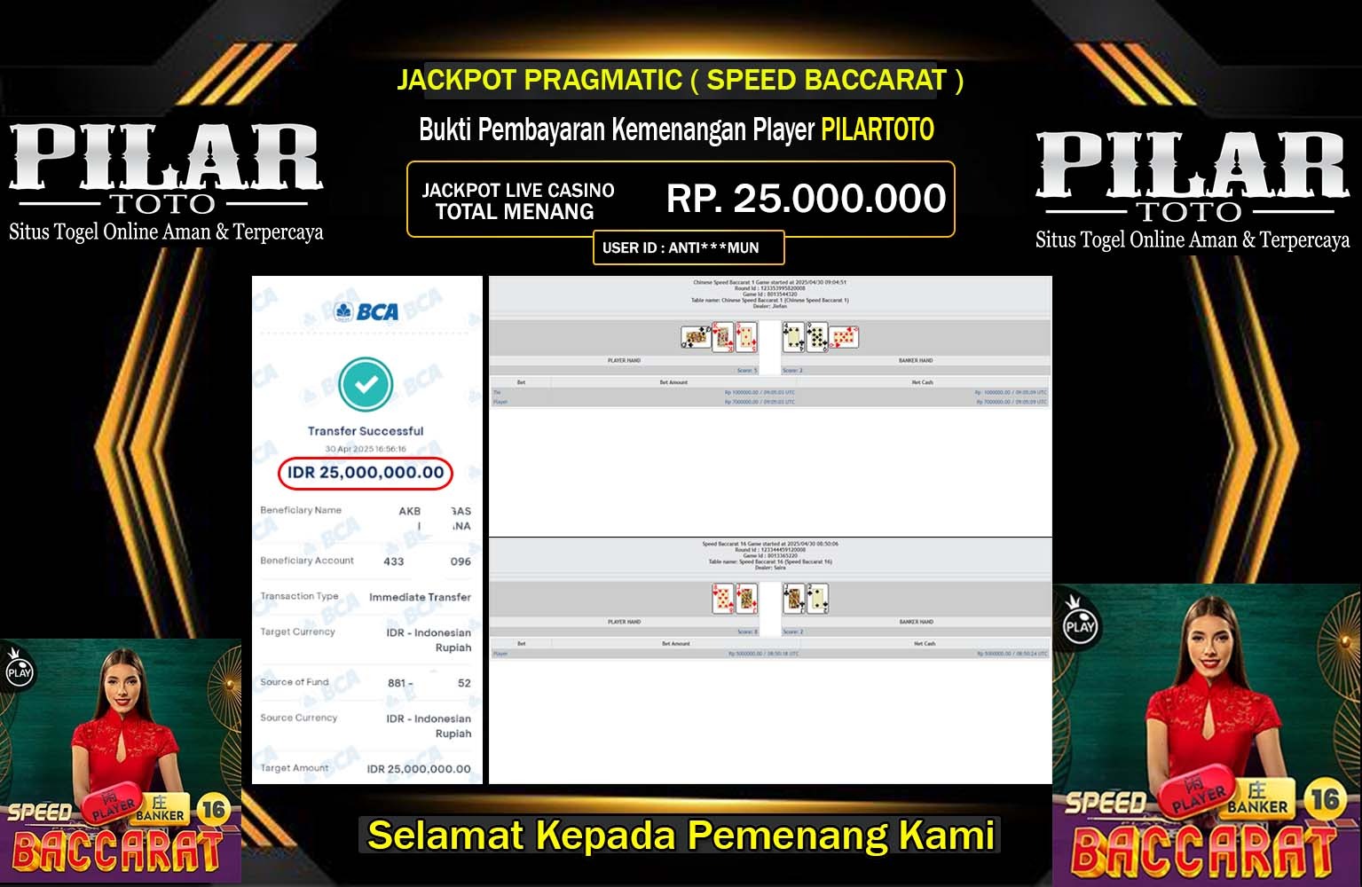 PILARTOTO JACKPOT SPEED BACCARAT Rp.25.000.000,- LUNAS