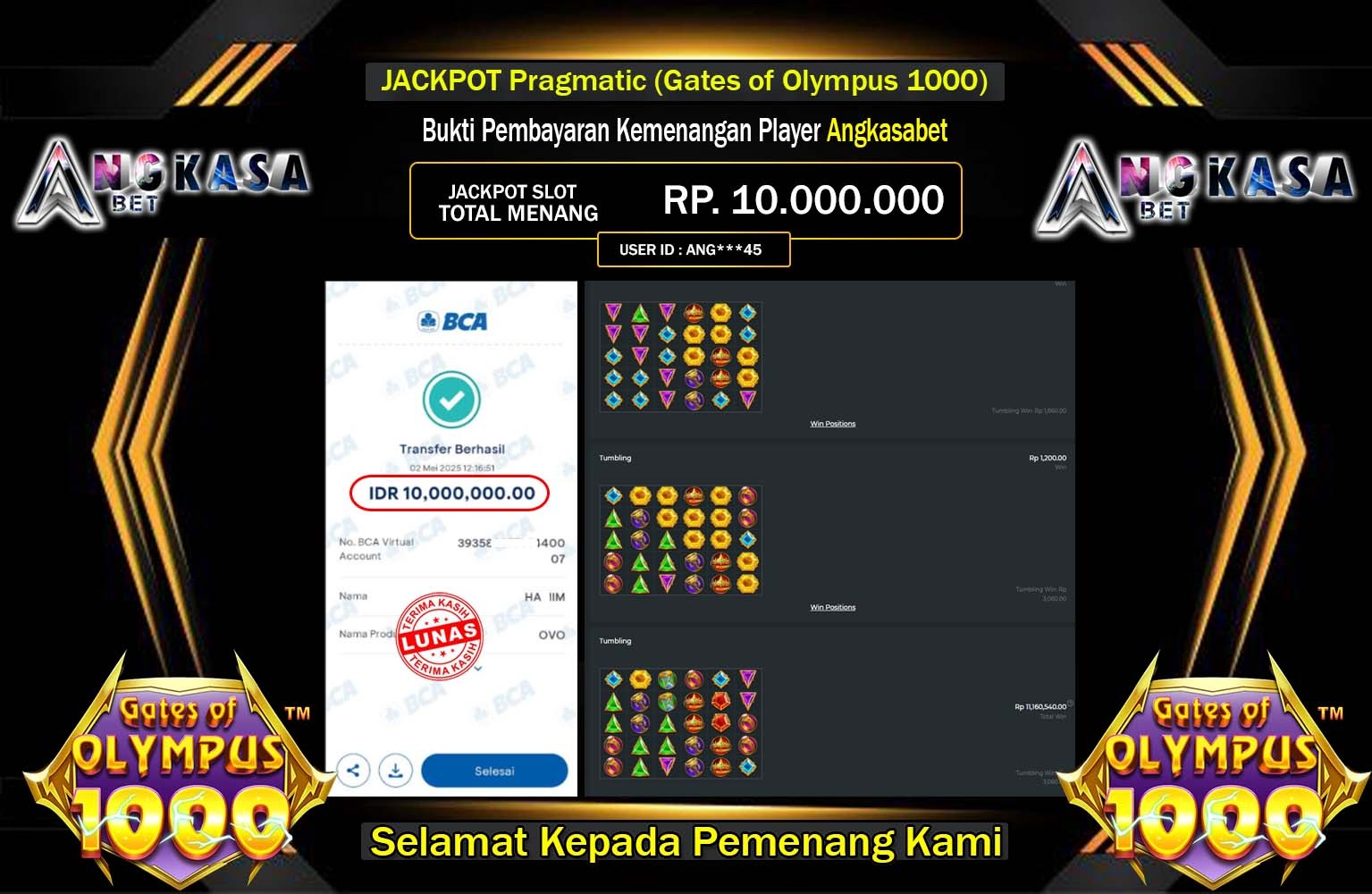 ANGKASABET JACKPOT Pragmatic (Gates of Olympus 1000) Rp.10.000.000,- LUNAS