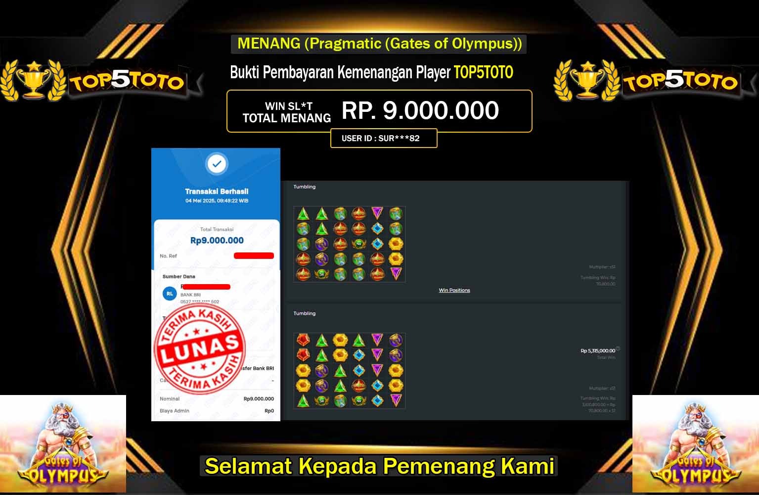 TOP5TOTO JACKPOT GATES OF OLYMPUS 1000  Rp.9.000.000,- LUNAS