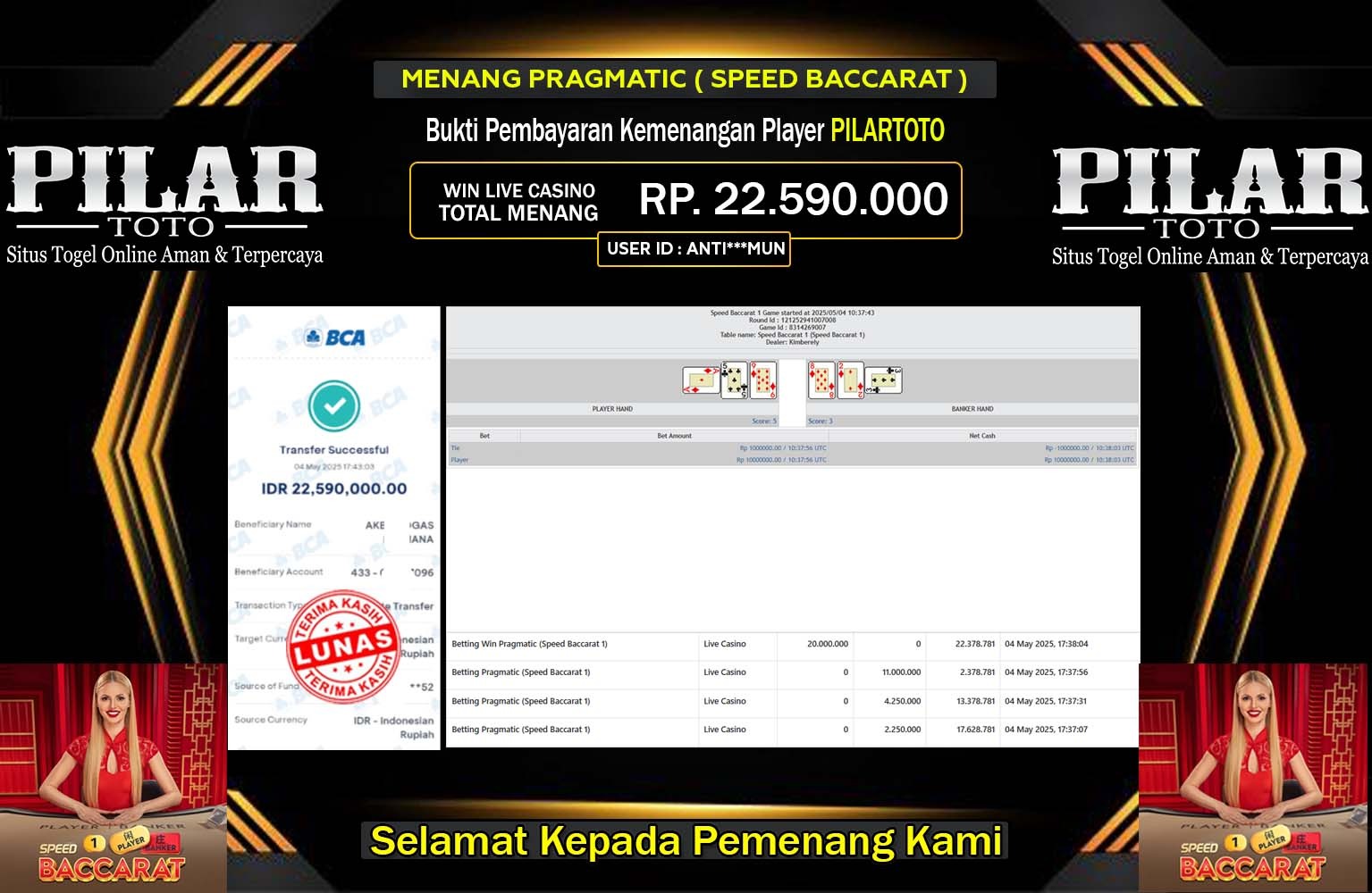 PILARTOTO JACKPOT Pragmatic (Speed Baccarat 1) Rp.22.590.000,- LUNAS