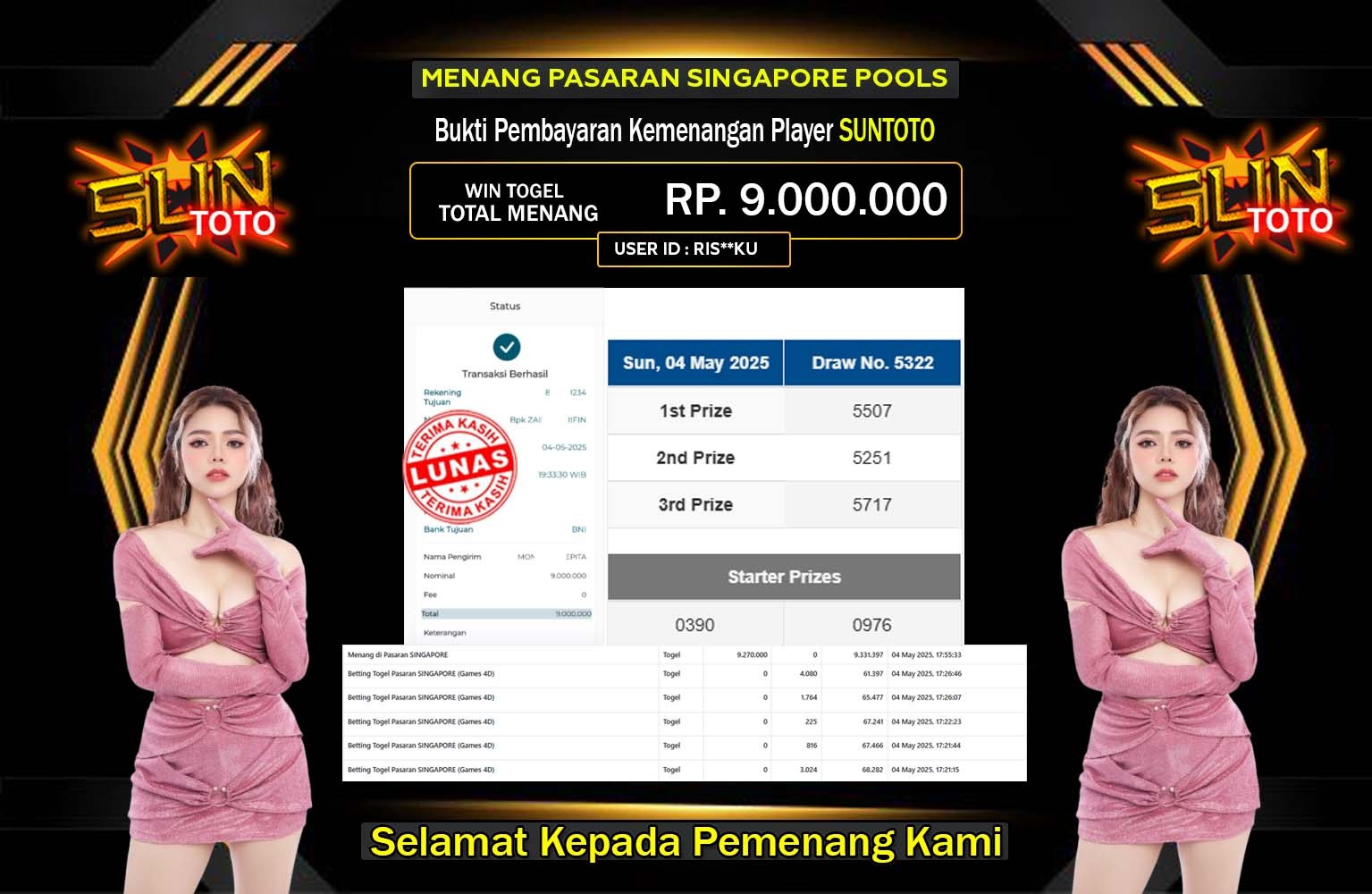 SUNTOTO JACKPOT SINGAPORE POOLS Rp.9.000.000,- LUNAS