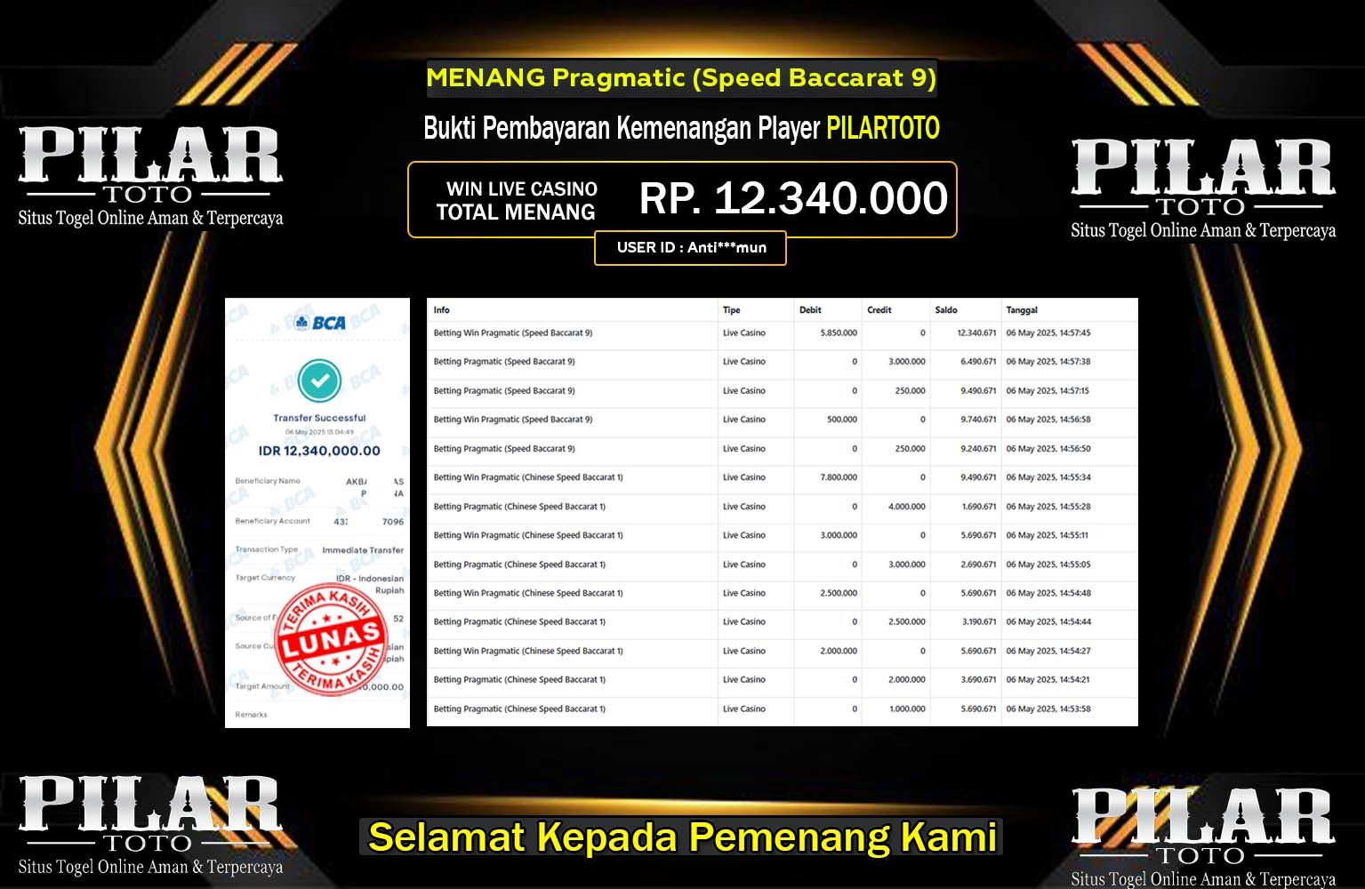 PILARTOTO JACKPOT Pragmatic (Speed Baccarat 9) Rp.12.340.000,- LUNAS
